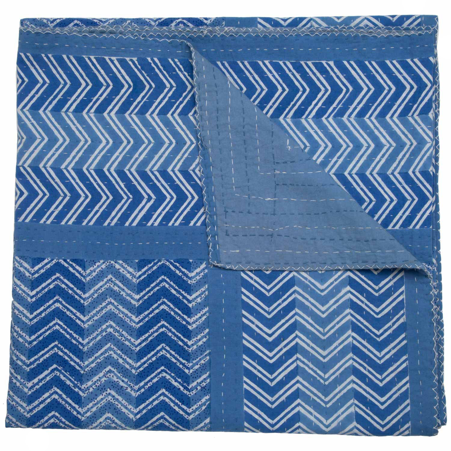 Chevron Hand Stitched Quilt - Blue